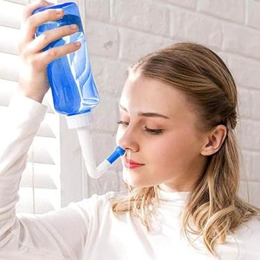 Imagem de Higienizador Irrigador Nasal Lavador Lavagem de Nariz Ducha Nasal Sinusite 2 Bicos Adultos e Crianças - 300ml