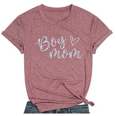 Imagem de Camiseta Boy Mom para mulheres, camiseta com letras engraçadas, estampa de mamãe, casual, vida da mãe, dia das mães, Rosa, M