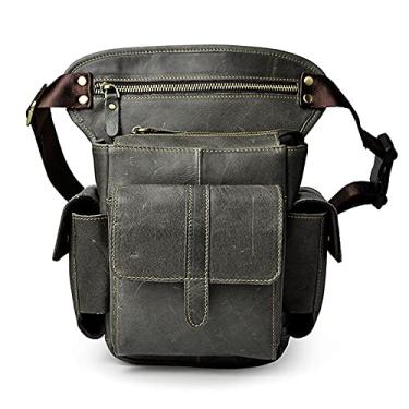 Imagem de Pochete de couro para homens e mulheres, cinto multiuso, para motociclismo, esportes ao ar livre, ciclismo, equitação, caminhada, acampamento, #13 Cinza escuro,