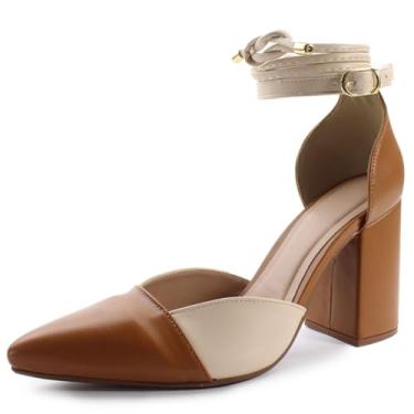 Imagem de Sapato Scarpin Re&Ton Bico Fino Salto Médio Grosso SC8 (Bege Marrom, BR, Adulto, Numérico, 38)