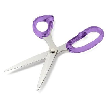 Imagem de OfficeGoods Tesoura de acrílico de aço inoxidável de 23 cm para escritório e casa - tesoura estética e afiada para todos os fins, perfeita para costura, artes e artesanato - Metal prateado roxo