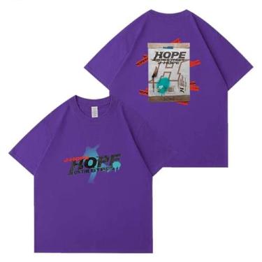 Imagem de Camiseta Hope On The Street Album Merchandise for Fans Star Style J-Hope Camiseta estampada algodão gola redonda manga curta, Roxo escuro, GG