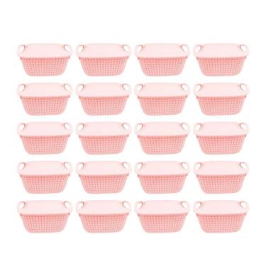 Imagem de Cesto Caixa Organizador Plástico Multiuso Com Tampa e Alças Cor Rosa Kit 20 Unidades