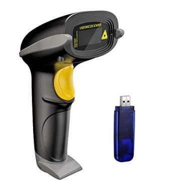 Imagem de NADAMOO Scanner de código de barras sem fio, distância de transmissão, USB, sem fio, 1D, laser, leitor automático de código de barras com receptor USB para loja, supermercado, armazém