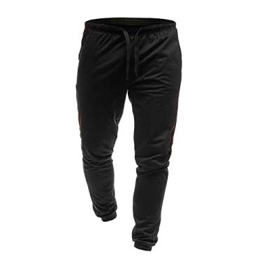 Imagem de Calça masculina de outono de cor sólida, casual, cropped, amarrada, esportiva, solta, toda macia, calça masculina, Preto, XG