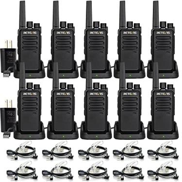 Imagem de Retevis RT68 Rádios bidirecionais de longo alcance, Walkie Talkies para adultos, rádio bidirecional com fone de ouvido, Walkie Talkie recarregável com base de carregamento, para Manufacturing Restaurant Business (pacote com 10)