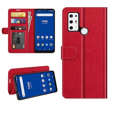 Imagem de Capa para Tone E21, proteção magnética de corpo inteiro à prova de choque, capa carteira de couro flip com suporte para cartão para capa de telefone Tone E21 (vermelha)