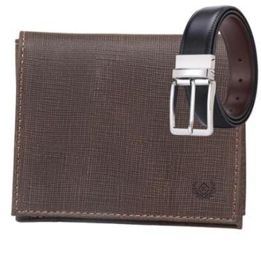 Imagem de Carteira Masculina Couro Legítimo Bovino Porta Cartão Modelo L + Cinto Masculino Dupla Face-Masculino