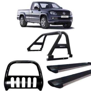 Imagem de Kit Quebra Mato Estribo Preto Brilhante/Santo Antônio Duplo/Amarok CS 