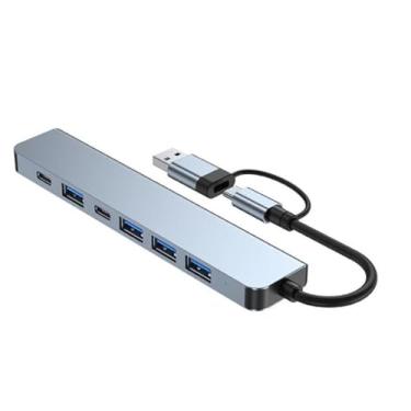 Imagem de 7 em 1 tipo c + hub usb com 5w de alimentação usb2.0 3.0 porta usb c transferência de dados tablet divisor de cabo do telefone móvel