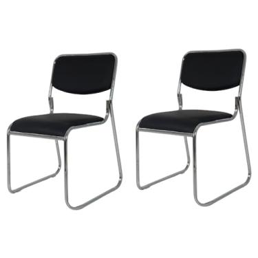 Imagem de Kit 2 Cadeiras Base Fixa Dakkar Dubai Preto, Estrutura Aço Cromado, Escritório Recepção Interlocutor, Revestimento PU, Espuma Laminada
