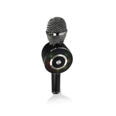 Imagem de Microfone bluetooth sem fio karaoke com led fm mt-1035 preto - Tomate
