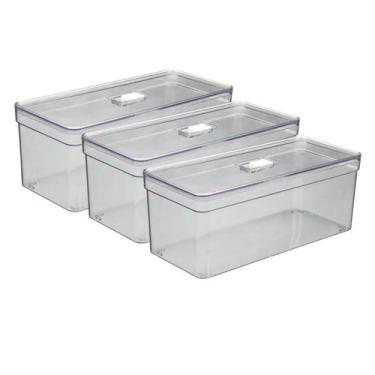 Imagem de Kit 3 Organizadores Elegance Retangular Com Tampa Resistente - PLASTUT