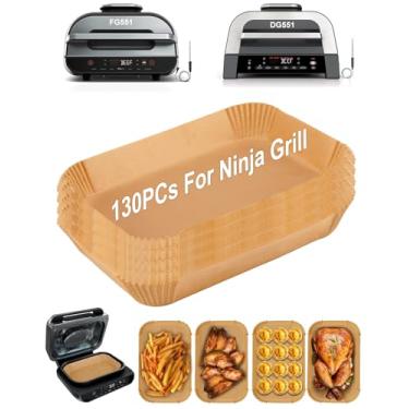 Imagem de 130 peças de forros de fritadeira a ar descartáveis para churrasqueira interna Ninja FG551/DG551 6 em 1, forro retangular de papel pergaminho MMH Airfryer para fritadeira MMH Smart XL, acessórios de