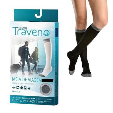 Imagem de Meia 3/4 para Viagem Sigvaris Traveno 170 Fechada, Preto, G