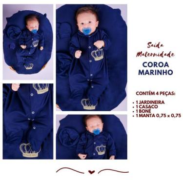 Imagem de Kit 4 Peças Conjunto Saída de Maternidade Coroa Menino Recem Nascido -