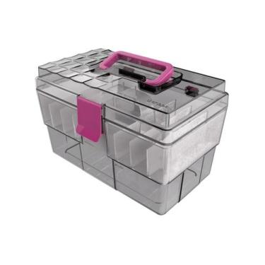 Imagem de Maleta Organizadora Fumê/rosa Muitas Divisórias CRIPPA 1531
