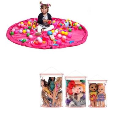 Imagem de Kit Saco Organizador de Brinquedos + 3 Organizadores Blocos Rosa - Mom