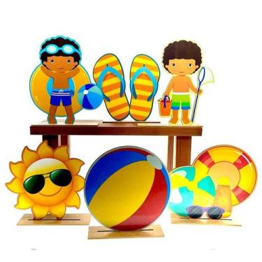 Imagem de Kit Display de Mesa 6 Peças Festa na Piscina Masculino MDF - Juju Bras