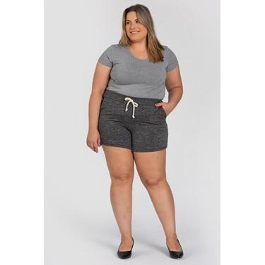 Imagem de Bermuda Feminina Plus Size Moletinho Cós Largo Bolsos Frente Cordão Fa