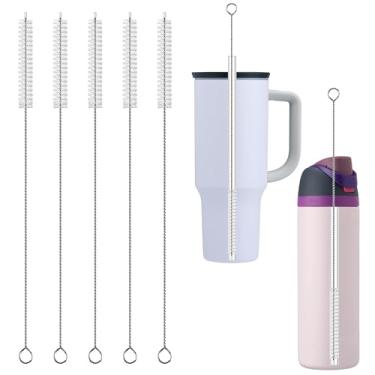 Imagem de Escova de limpeza de palha para Owala, limpadores de cachimbo extralonga de 31,78 cm, escova de limpeza extra larga de aço inoxidável de 10 mm para canudo no copo, garrafa de água, copo, conjunto de