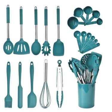 Imagem de Conjunto de utensílios de cozinha de silicone de 24 peças - Conjunto de utensílios de cozinha para panelas antiaderentes - Resistente ao calor, utensílios de cozinha sem arranhões - Utensílios essenciais para casa e cozinha - cáqui