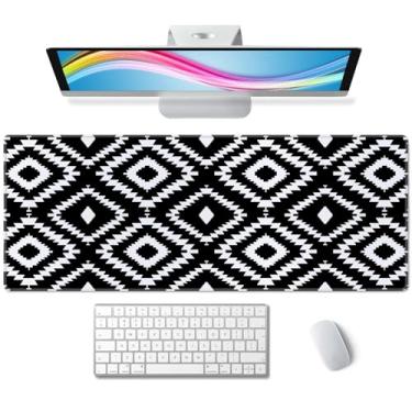 Imagem de Tapete de mesa grande mousepad, preto branco geométrico estético GG mouse pad estendido mesa completa gamer mousepad XG teclado longo mouse pad pad mesa 80 x 29 cm acessórios de mesa para mulheres