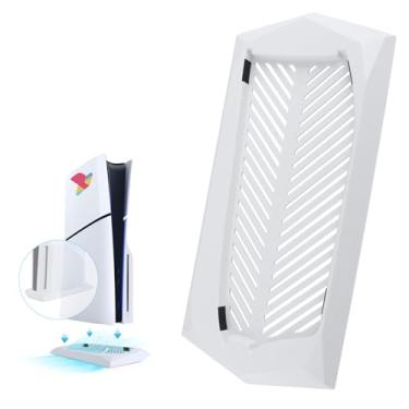 Imagem de YWLRONG Suporte de console fino para PS5 para Sony PlayStation 5 Slim Disc Edition Suporte vertical Acessórios de resfriamento base (branco)