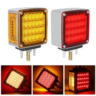 Imagem de Yinaolan 2 peças de luzes de pedestal de LED quadradas âmbar/vermelhas, 60 luzes LED de freio traseiro, luzes de sinalização lateral de LED para trailers de caminhão Peterbilt Kenworth Freightliner