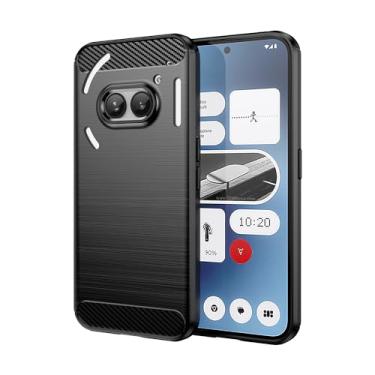 Imagem de HTXWXJC Capa para celular Nothing 2a, capa A142 Nothing Phone 2a Plus, capa protetora fina de borracha TPU de fibra de carbono antiarranhões à prova de choque para celular 2A preta