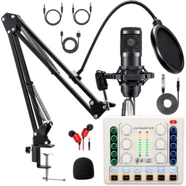 Imagem de Pacote de equipamento de podcast, pacote de microfone BM-800 Podcast - Trocador de voz com microfone condensador de braço de estúdio para telefone, PC, DJ, perfeito para gravação de vídeo, streaming