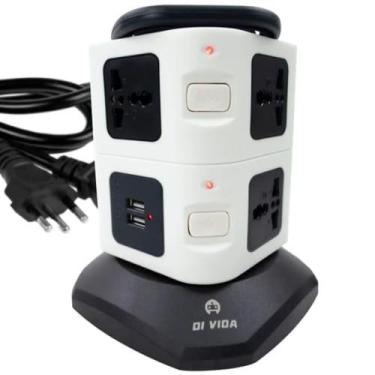Imagem de Torre De Tomada Elétrica Com 7 Entradas Universais 2 Usb - Fam