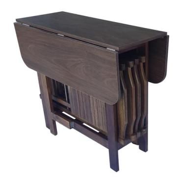 Imagem de Conjunto Prático Mesa e 4 Cadeiras Dobrável Imbuia Bar Cozinha Lazer -