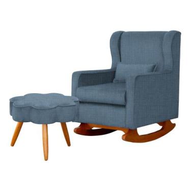 Imagem de Kit Poltrona e Puff Aurora Balanço Linho Marinho - FM - Fina Mobília