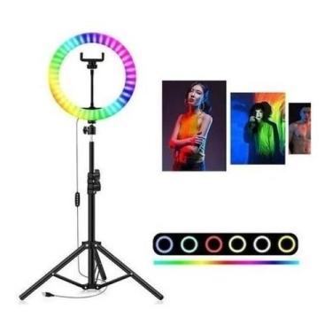 Imagem de anel iluminador Ring light luz fotos celular c/ suporte mesa tripé 10 
