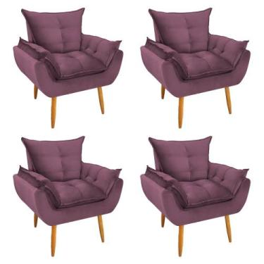 Imagem de Kit 4 Poltronas Decorativa Opala Pés Palito Veludo Lilas Chamby Móveis