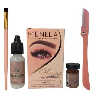 Imagem de Kit Sobrancelha Henna 2.5g Menela Pincel Chanfrado e Navalha - Trattim