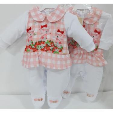 Imagem de Macacao Longo Bebe Menina Suedini Babado Luxo Branco 7343 - Lessa Kids