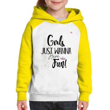 Imagem de Moletom Infantil Girls just wanna have fun! - Foca na Moda, Branco, Am