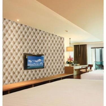 Imagem de Papel de Parede Adesivo Autocolante Estilo Couro Capitonê Bege Vinílic