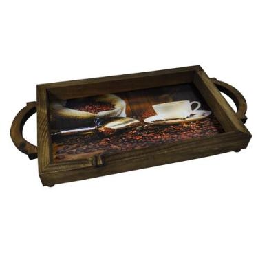 Imagem de Bandeja Com Alça Saco Com Xicará Café 50x25x6 Madeira Pinus - Atacadão