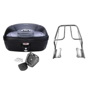 Imagem de Kit Baú Moto 45L Givi E450nt + Bagageiro Cromado Factor 125 2009 2010 2011 2012 2013 2014 2015