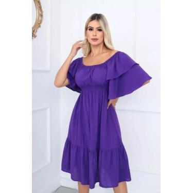Imagem de Vestido Ciganinha Midi Moda Evangélica Lastex Com Elástico - ROXO - CL