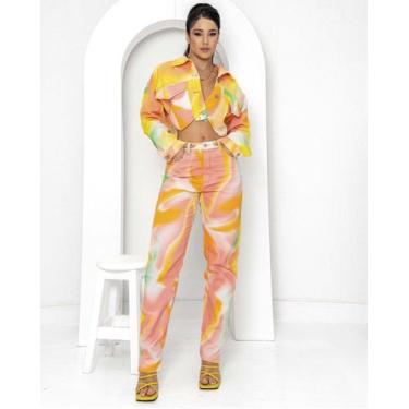 Imagem de Calça Feminina Mom com Abertura Lateral Na Barra  22551 Estampado Colo