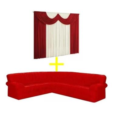 Imagem de Cortina Paris 5 Metros+capa Para Sofá De Canto 5/6 Lugares Elasticada 
