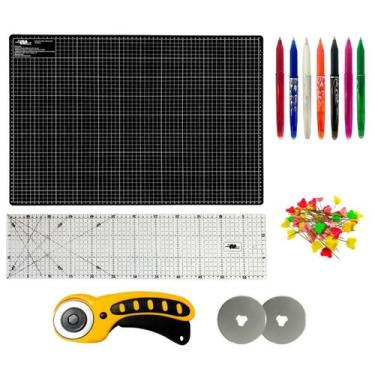 Imagem de Kit Base de Corte Patchwork Artesanato 60x45 Regua 15x60 Cortador 45 +