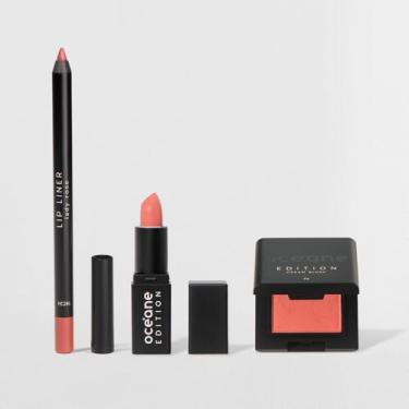 Imagem de Kit Lápis Labial Rosa + Mini Batom Nude + Mini Blush Cremoso Caramelo Océane Edition (3 Produtos)