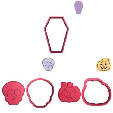Imagem de Kit 3 Cortadores Halloween Caixão Caveirinha Abóbora - DOCE IMPRESSO, 