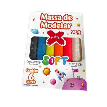 Imagem de 1 Caixa de Massa De Modelar 6 cores 90 gr colorida infantil - Genérica