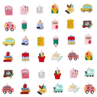 Imagem de CHGCRAFT 36 peças, 18 estilos, escola, melhor charme, tema de papelaria, pingentes de resina opaca, lápis, quadro-negro, maçã, caderno, caneta, pingentes, para fazer joias, chaveiros, pulseiras,